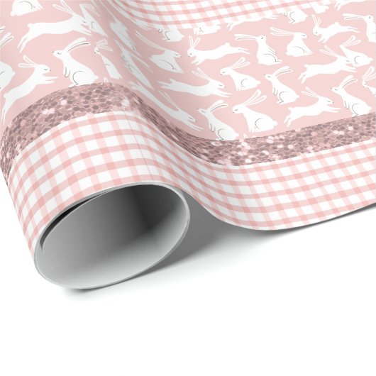 Rosa Glitzer Gingham Kariert Rabbits Geschenkpapier (Rolleneckpunkt)