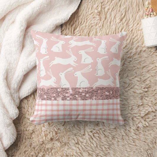 Rosa Glitzer Gingham Kariert Rabbits Kissen (Decke)