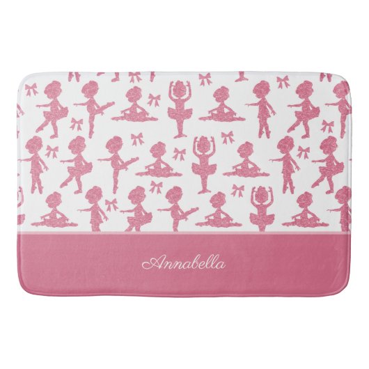Rosa Glitzer Girl Ballerina Muster Badezimmer Badematte (Vorderseite)