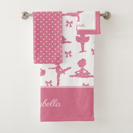 Rosa Glitzer Girl Ballerina Muster Badezimmer Badhandtuch Set (Insitu)