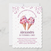 Rosa Glitzer Girl Ice Creme 1. Geburtstag Einladung (Vorderseite)