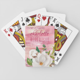 Rosa Glitzer Girlie Shimmer Aquarell Blumenname Spielkarten