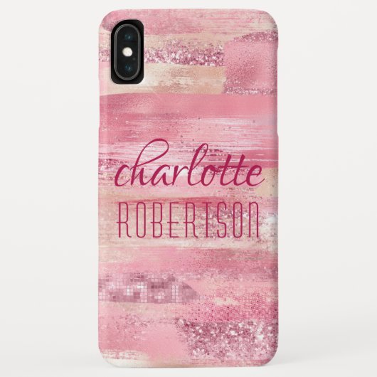 Rosa Glitzer Girlie Shimmer Personalisierter Name Case-Mate iPhone Hülle (Rückseite)
