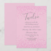 Rosa Glitzer Girls 12. Geburtstagsparty Einladung (Vorne/Hinten)