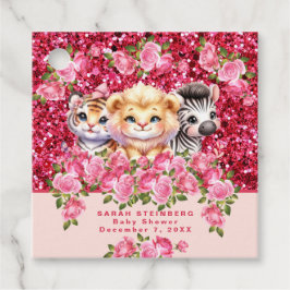 Rosa Glitzer GIrl's Baby Shower Wild Animals Geschenkanhänger