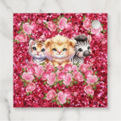 Rosa Glitzer GIrl's Baby Shower Wild Animals Geschenkanhänger (Rückseite)