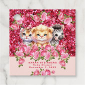 Rosa Glitzer GIrl's Baby Shower Wild Animals Geschenkanhänger (Vorderseite)