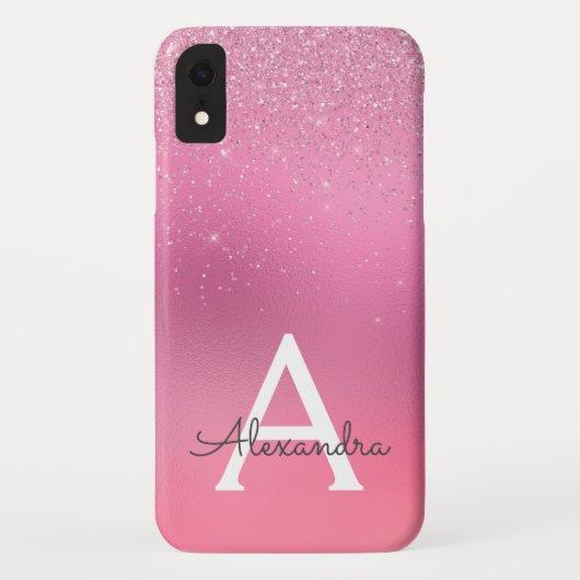 Rosa Glitzer Girly Sparkle Glitzer Monogram Case-Mate iPhone Hülle (Rückseite)