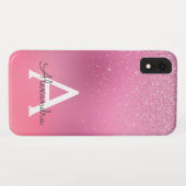 Rosa Glitzer Girly Sparkle Glitzer Monogram Case-Mate iPhone Hülle (Rückseite (Horizontal))