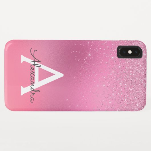 Rosa Glitzer Girly Sparkle Glitzer Monogram Case-Mate iPhone Hülle (Rückseite (Horizontal))