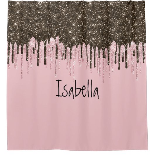 Rosa Glitzer Girly Sparky Personalisierter Name Duschvorhang (Vorderseite)