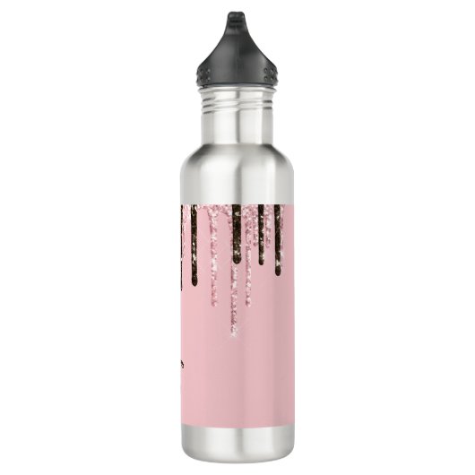 Rosa Glitzer Girly Sparky Personalisierter Name Edelstahlflasche (Rechts)