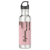 Rosa Glitzer Girly Sparky Personalisierter Name Edelstahlflasche (Vorderseite)