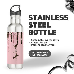 Rosa Glitzer Girly Sparky Personalisierter Name Edelstahlflasche