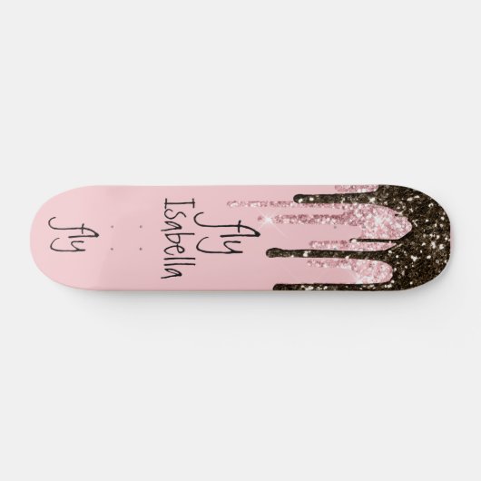 Rosa Glitzer Girly Sparky Personalisierter Name Skateboard (Horizontal)