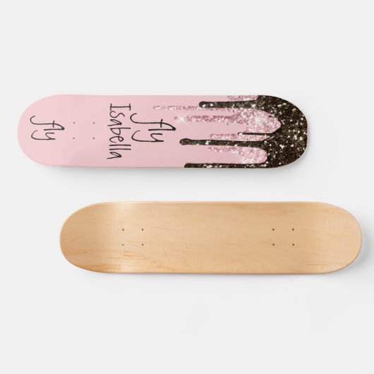Rosa Glitzer Girly Sparky Personalisierter Name Skateboard (Horizontal)