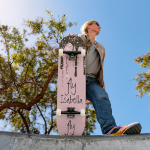 Rosa Glitzer Girly Sparky Personalisierter Name Skateboard