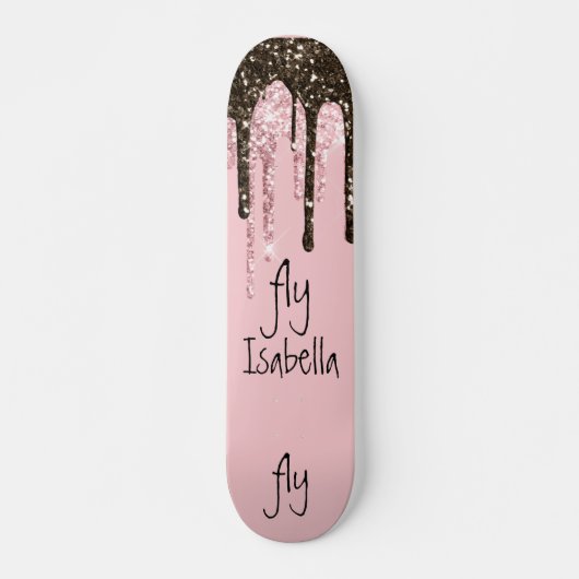 Rosa Glitzer Girly Sparky Personalisierter Name Skateboard (Vorne)