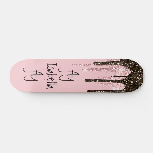 Rosa Glitzer Girly Sparky Personalisierter Name Skateboard (Horizontal)