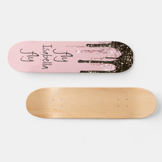 Rosa Glitzer Girly Sparky Personalisierter Name Skateboard (Horizontal)