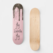 Rosa Glitzer Girly Sparky Personalisierter Name Skateboard (Vorderseite)