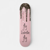 Rosa Glitzer Girly Sparky Personalisierter Name Skateboard (Vorne)