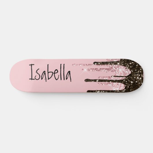 Rosa Glitzer Girly Sparky Personalisierter Name Skateboard (Horizontal)
