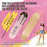 Rosa Glitzer Girly Sparky Personalisierter Name Skateboard<br><div class="desc">Cool Moderner Rosa Glitzer Girly Girl Glam Glitzern Personalisiert Skateboard benennen. Glitzer Mädchen Skate auch! Rosa rosafarbene Platine mit rosa, weiß und schwarz simulierten Imitaten rosa und schwarz-weiß Glitzer Tropfen Girly Skateboard. Skaters Name in der modernen Typografie auf diesem niedlichen on-Trend Mädchen abstrakten personalisiert rosa Glitzer Skateboard Outdoor-Outdoor-Ausrüstung. Suchen Sie...</div>