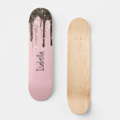 Rosa Glitzer Girly Sparky Personalisierter Name Skateboard (Vorderseite)