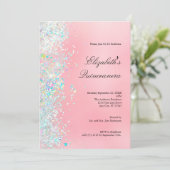 Rosa Glitzer Glam Bling Quinceanera Einladung (Stehend Vorderseite)