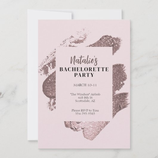 Rosa Glitzer Glam Junggeselinnen-Abschied Einladun Einladung (Vorderseite)