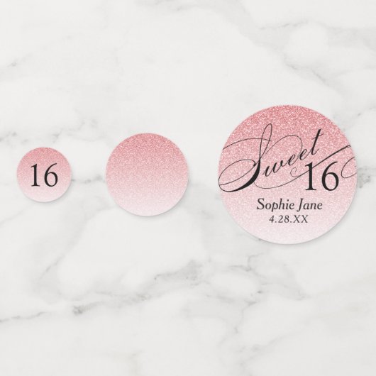 Rosa Glitzer Glam Personalisiert Sweet 16 Confetti Konfetti (Vorderseiten)