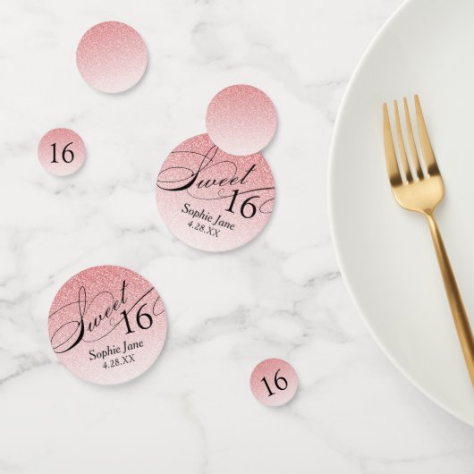 Rosa Glitzer Glam Personalisiert Sweet 16 Confetti Konfetti (Gruppe)