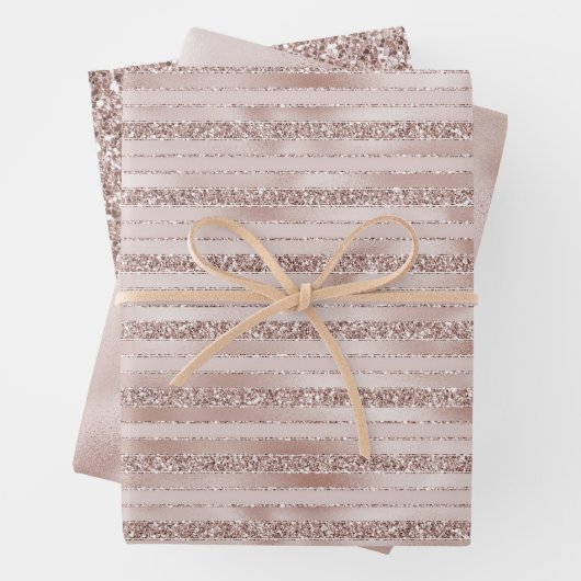 Rosa Glitzer Glam Streifen Geschenkpapier Set (Beispiel)