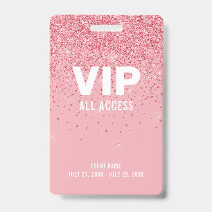 Rosa Glitzer Glam VIP All Access Pass Event ID Ausweis