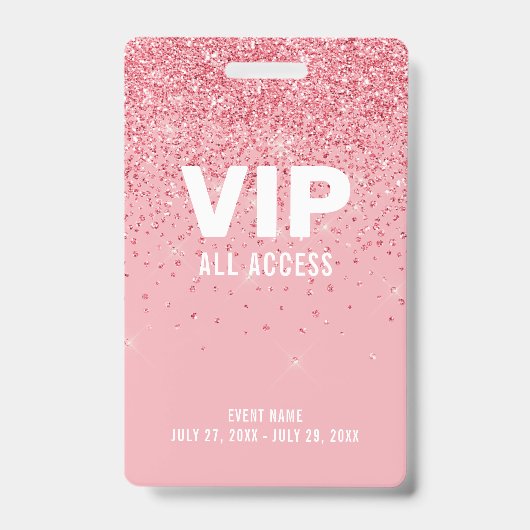 Rosa Glitzer Glam VIP All Access Pass Event ID Ausweis (Vorderseite)