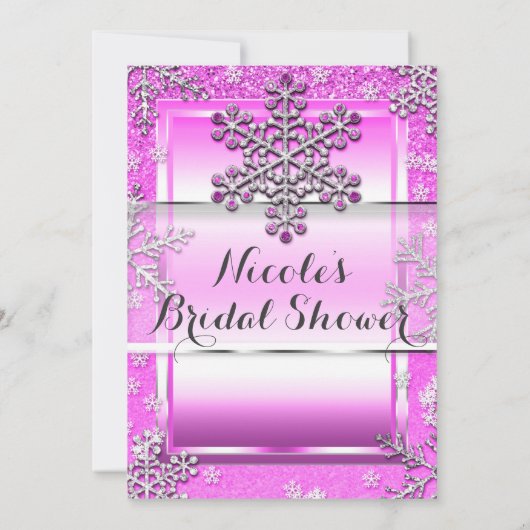 Rosa Glitzer Glam Winter Wonderland Schneeflocken Einladung (Rückseite)