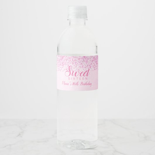 Rosa Glitzer, glänzende Süße 16 Wasser Flasche Eti Wasserflaschenetikett (Vorderseite)