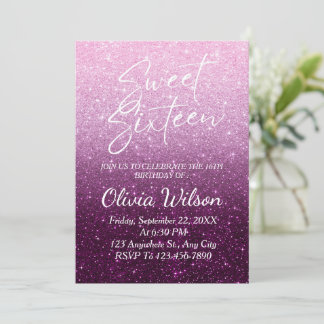 Rosa Glitzer Glitzern Ombre Sweet 16 Einladung