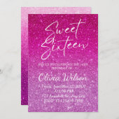 Rosa Glitzer Glitzern Ombre Sweet 16 Einladung (Vorne/Hinten)