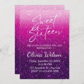 Rosa Glitzer Glitzern Ombre Sweet 16 Einladung (Vorne/Hinten)