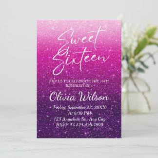 Rosa Glitzer Glitzern Ombre Sweet 16 Einladung