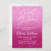 Rosa Glitzer Glitzern Ombre Sweet 16 Einladung (Vorderseite)
