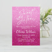 Rosa Glitzer Glitzern Ombre Sweet 16 Einladung (Stehend Vorderseite)