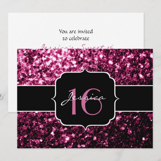 Rosa Glitzer Glitzern Sweet 16 Einladung (Vorne/Hinten)