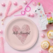 Rosa Glitzer Glitzy Herz Pappteller (Party)