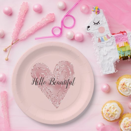 Rosa Glitzer Glitzy Herz Pappteller (Party)