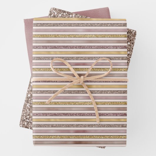 Rosa Glitzer Glitzy Stripes Geschenkpapier Set (Beispiel)