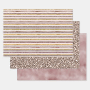 Rosa Glitzer Glitzy Stripes Geschenkpapier Set