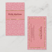 Rosa Glitzer Gold Akzente Visitenkarte (Vorne/Hinten)
